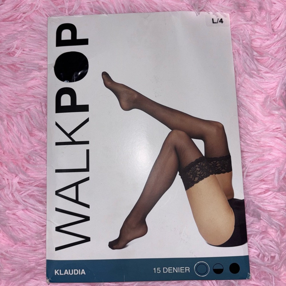 CLOSET CLOSEOUT NWT! Walkpop Klaudia Black Lace Trim Stockings